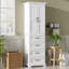 Meuble-lavabo autoportant de 71,6 po avec 2 portes à charnières, 3 tiroirs (dont 1 tiroir profond), des tablettes réglables, des poignées en fer noir, une fabrication en stratifié de polyester durable et en bois aggloméré