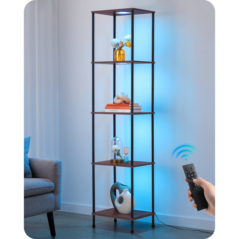 64" Column Dimmable RGBW LED Floor Lamp with Shelves & Remote Control