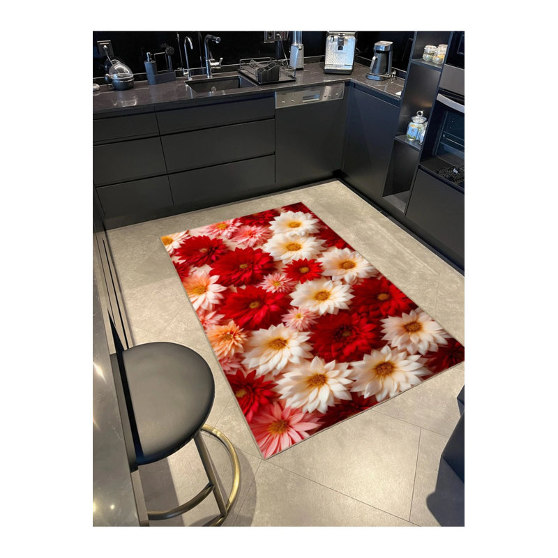 Tapis floral lavable à motif floral, Rond 5 pi