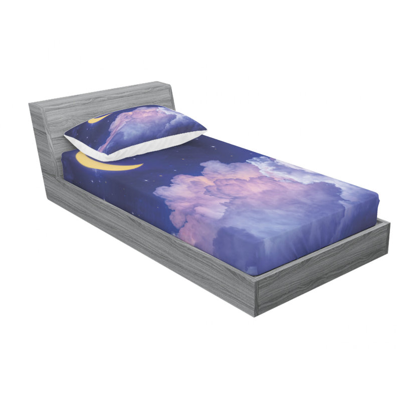 Microfiber Sheet Set, Twin Sheet Set with Fitted Sheet, Cloudy Sky of the Moon