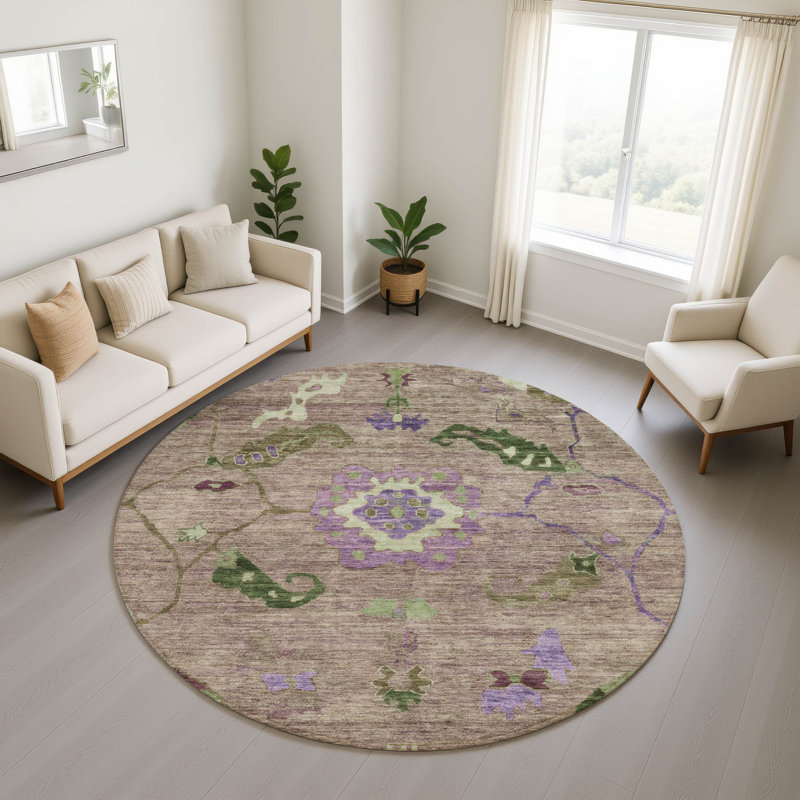 Premium Machine Washable Mayfield AMF2230 Global Rug, 8' Round, Brown