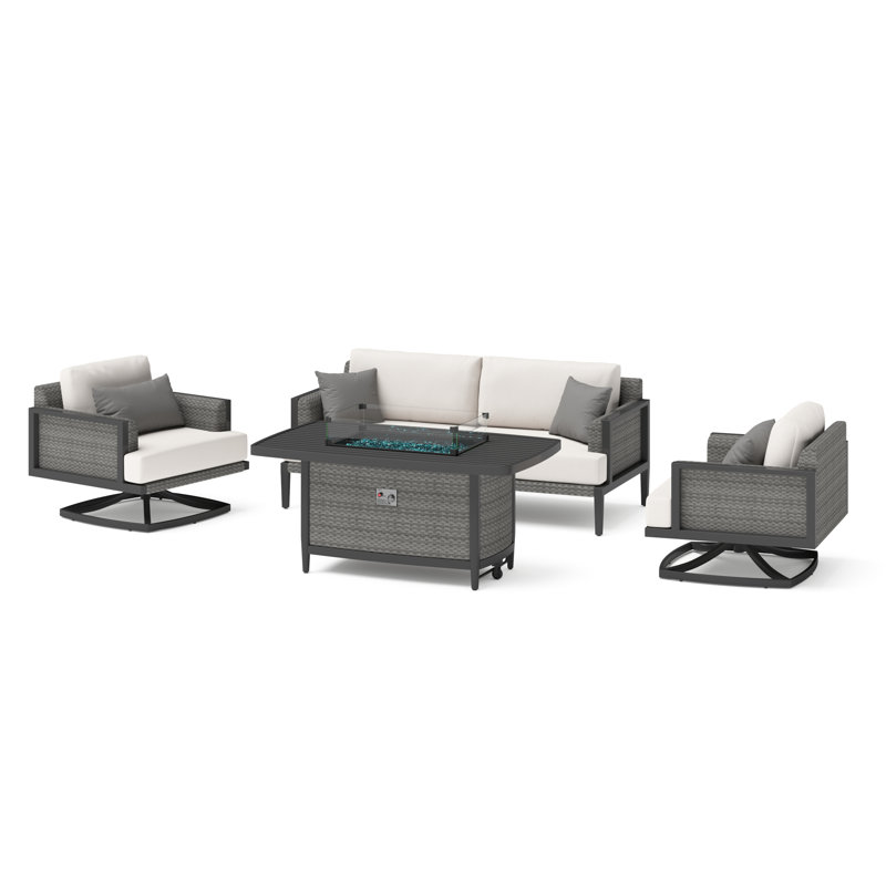 Ensemble de conversation en rotin 4 pièces avec coussins Sunbrella Layden