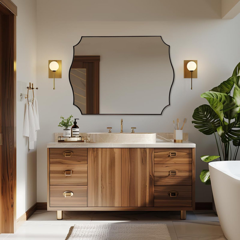 Miroir de salle de bain Anayalee Cadre en acier inoxydable, 40 po x 30 po, Bronze brossé