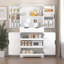 Armoire de cuisine 72 "cannelée avec 3 tiroirs à clavier et 6 tablettes de porte, armoire de rangement autoportante réglable pour la salle de bain, la salle à manger, le bureau, le vestibule, blanc-301904600