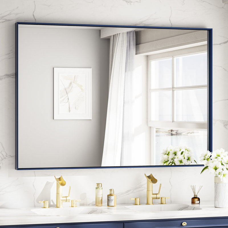 Miroir de vanité encadré / Miroir d'appoint, 55 po x 36 po, Bleu
