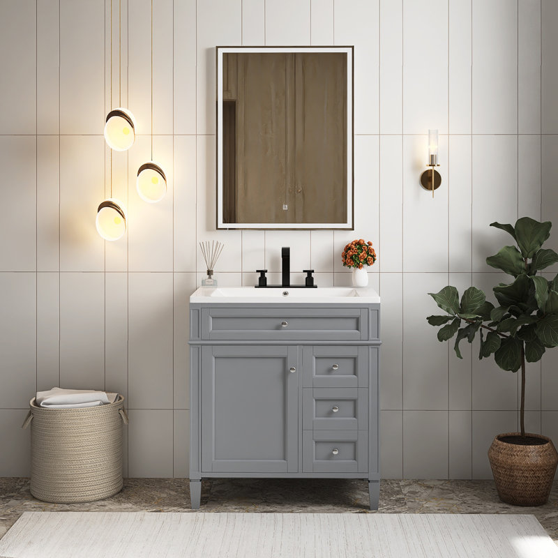 Meuble-lavabo autoportant de 30 po avec lavabo supérieur, Gris