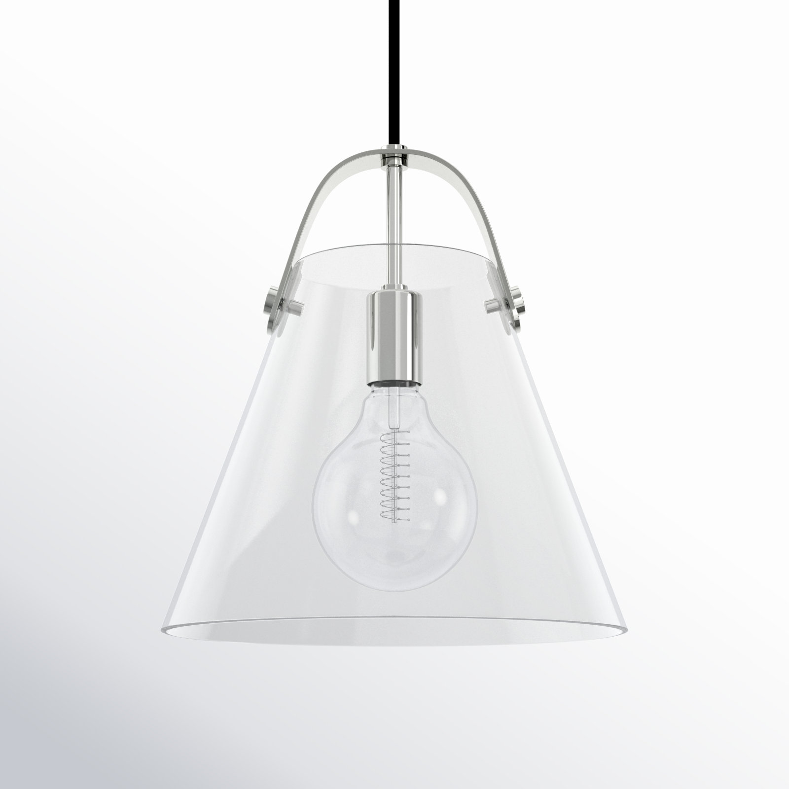 Single Light Glass Pendant, Polished Nickel, 10.5" H x 9" W x 9" D