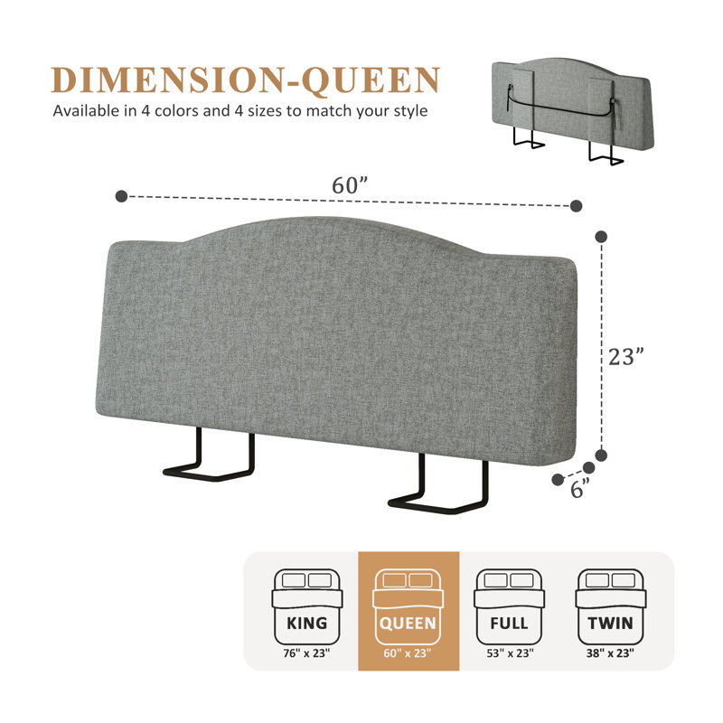 Upholstered Linen Headboard with Adjustable Height, Queen, Dark Gray
