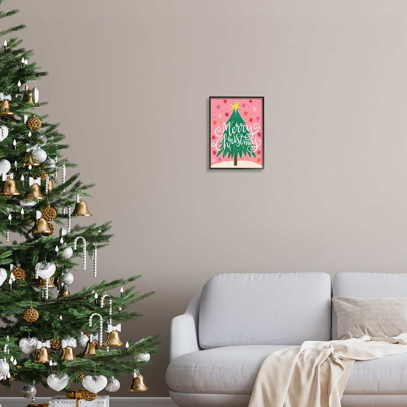Joyeux Noël rose étoilé à-165, Giclée encadrée noir minuit, H 14 po x l 11 po x P 1,5 po
