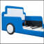 Lit plateforme simple en forme de voiture de course avec roues, bleu