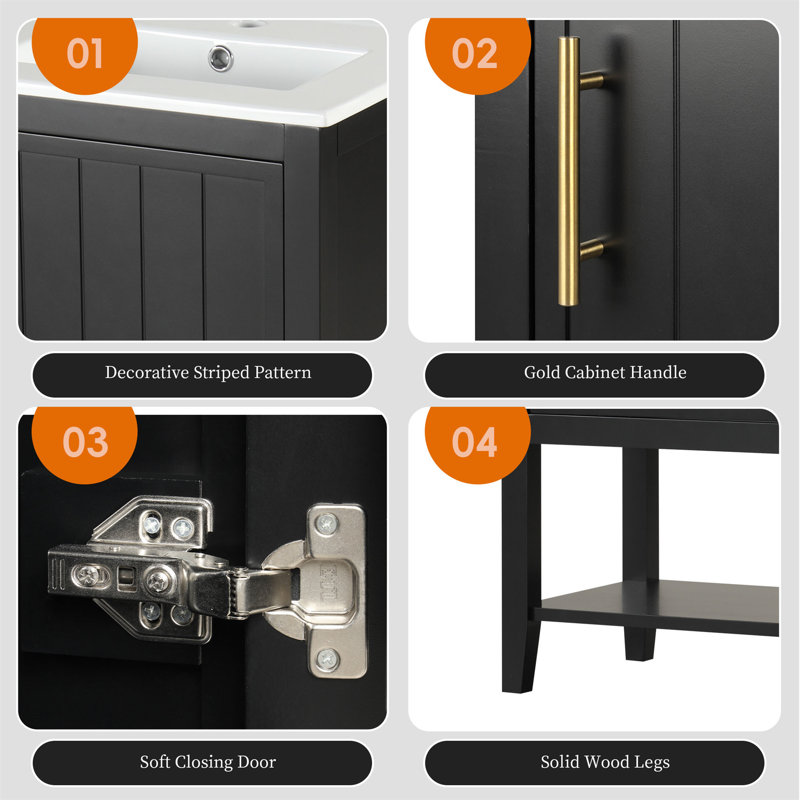 Shevonda 20'' Single Bathroom Vanity with Ceramic Top, Black