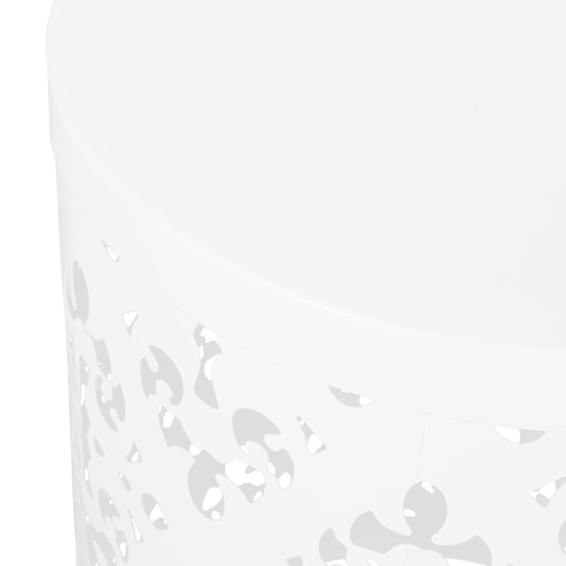 Kemo Outdoor End Table Set Of 2, Round Top, Cutout Design, White Iron, White