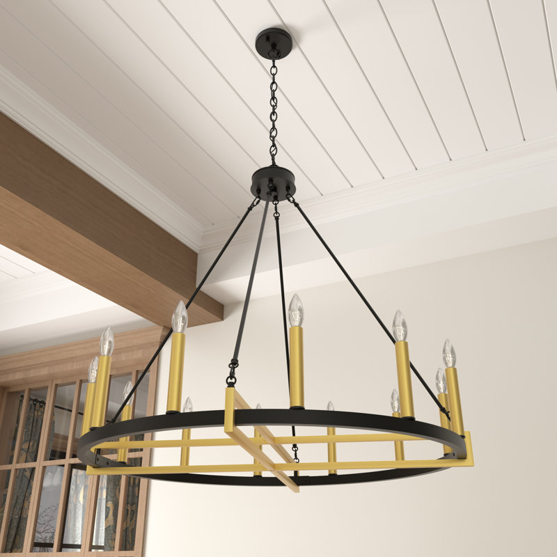 Lustre 12 lumières façon bougie, Noir classique / laiton contemporain