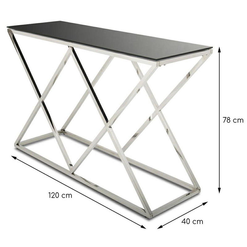 Ewert 120cm Glass Top Console Table, Silver