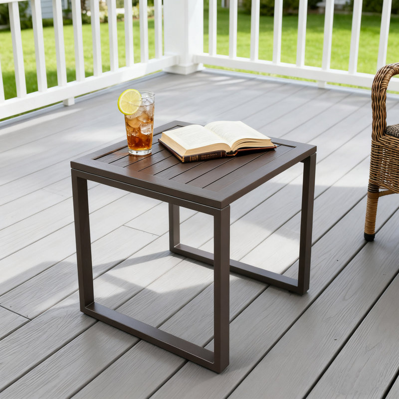 Allijah Patio 19.7" x 19.7" Aluminum Side Table, Taupe