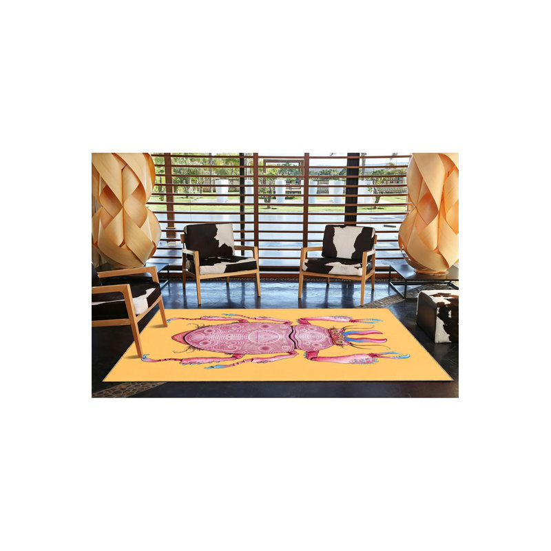 Tapis rose lavable à motif d'insectes, Sous-tapis rectangulaire 4 pi 7 po x 6 pi 7 po inc