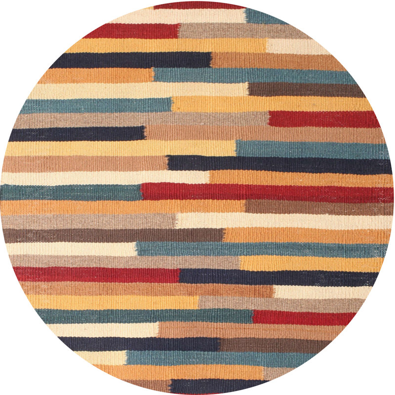 Tapis brun/bleu/gris/zone contemporaine, Rond 5 pi