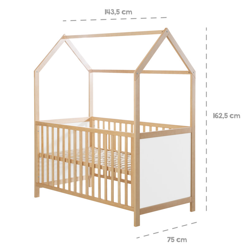 House Cot Bed, Natural Beech
