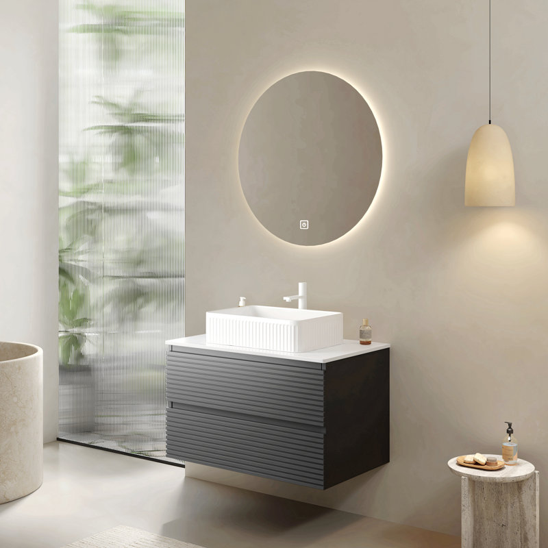 Meuble-lavabo de salle de bain 30 po avec évier, meuble de rangement autoportant moderne avec portes doubles, lavabo en céramique blanche sans robinet, couleur grain de bois en bois naturel