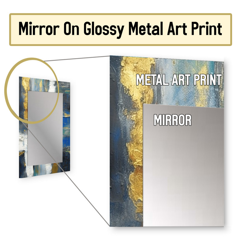 Ethereal Knowing Royal Blue And Gold I - Abstract Painting Unique Wall Mirror, Modern Mirror, Printed Metal Art, 40" x 30"