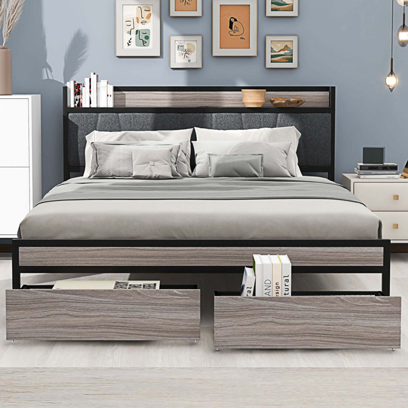 Lit plateforme avec rangement, Grand, Noir