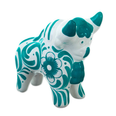 Novica Handmade Pucaras Turquoise Protector Ceramic Sculpture