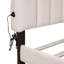 Upholstered Bed With Drawer And Attractive Stripe Headboard Beige Fleece Functional Led Frame