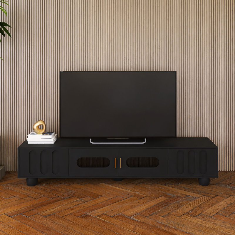 Meuble télé moderne pour téléviseur de 80 po ou moins, Noir, noir, noir, noir