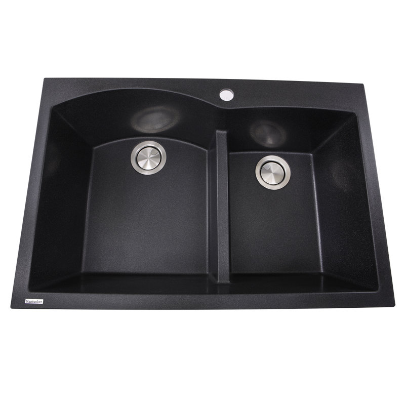 Plymouth 33'' L Double Basin Kitchen Sink, Black