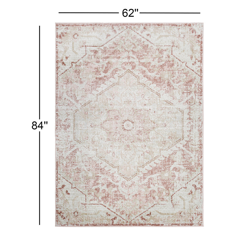 Tapis oriental rose / blanc Cabello, Rectangle 5 pi 2 po x 7 pi