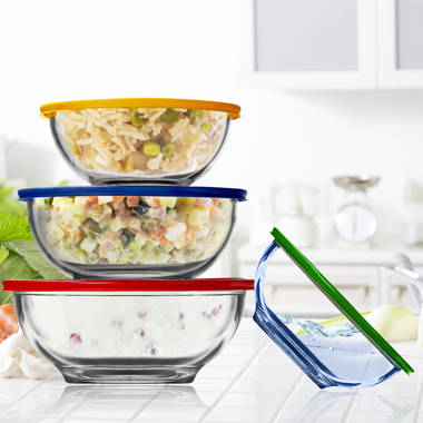 Nutrichef 4 Sets of High Borosilicate Glass Mixing Bowl with PE