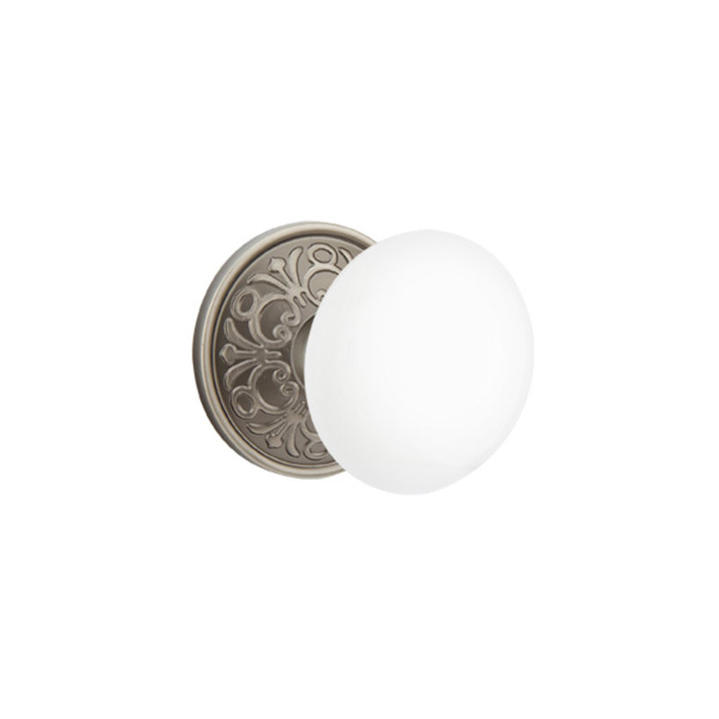 Privacy Ice White Knob with Lancaster Rose, Pewter