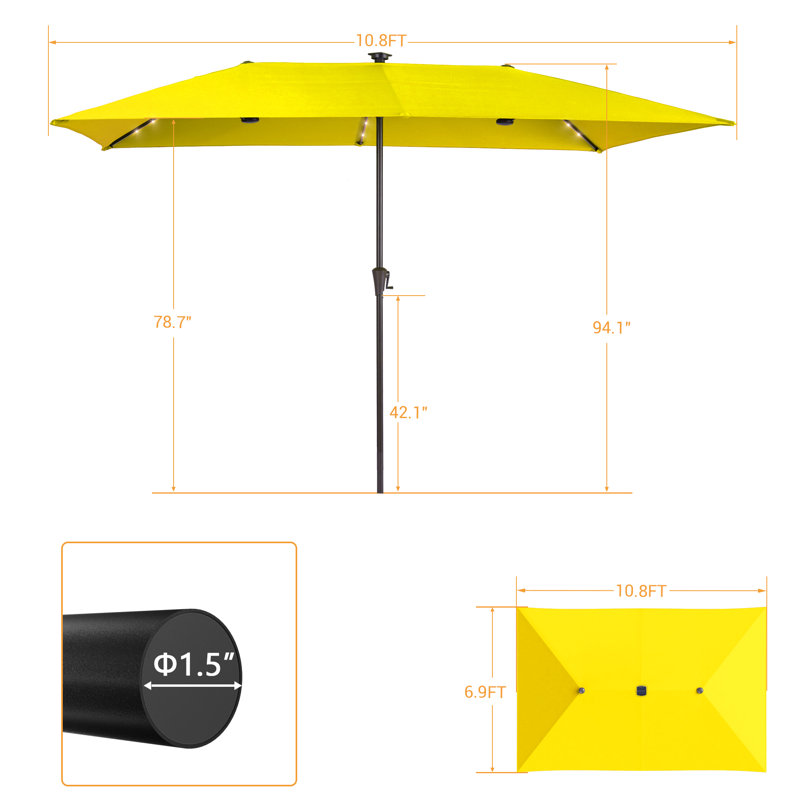 Parasol de terrasse à double face 11x7Ft, Jaune