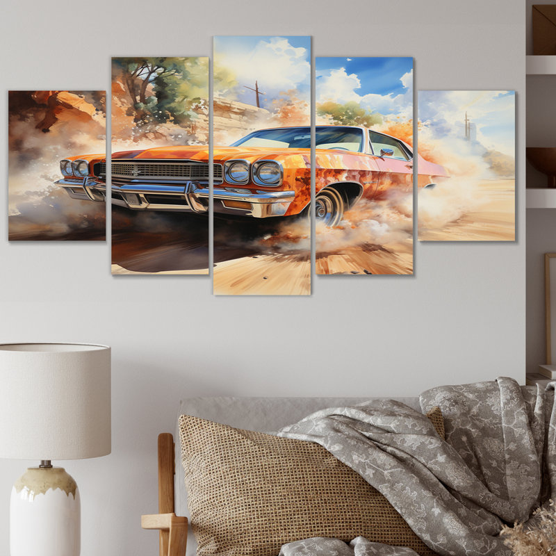 Ensemble de 5 décorations murales voiture orange