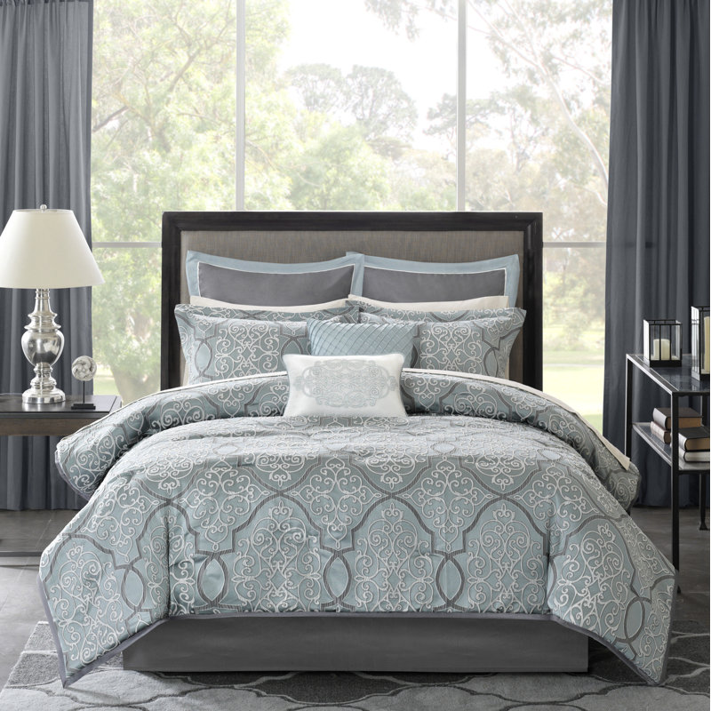 Ensemble d'édredon avec draps en coton de 12 articles Lavine, Édredon très grand + 11 pièces supplémentaires, Bleu