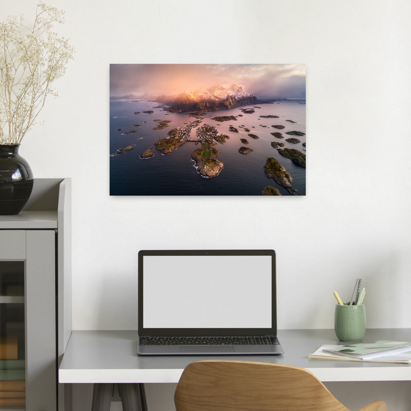 Island Village Dramatic Abstract Contemporary Coastal Landscape Wall Art Print 1 Piece Wrapped Canvas Wall Art