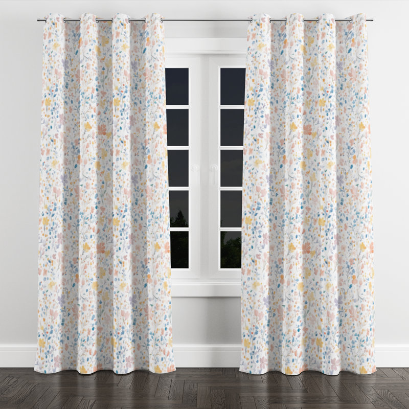 Rideaux Boho pour chambre à coucher - Rideau à œillets Floral Fairy Meadow - 1 panneau, L 52 po x L 108 po, Œillets argentés