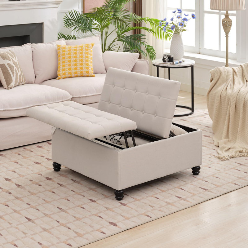 Repose-pieds avec rangement, table basse avec repose-pieds de 35,4 po, Blanc