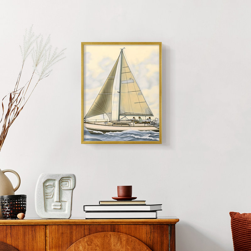 NAUTICAL Series C XXVII - Impression encadrée de qualité supérieure - Prêt à être accroché - Aucun clou requis, Doré