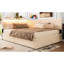 Structure de lit simple tapissier avec nuage, tête de lit à DEL et 2 tiroirs de rangement, pieds en bois massif, sans sommier tapissier, beige, molleton confortable et doux, conception d'inspiration Mid-Century, 1200 lb