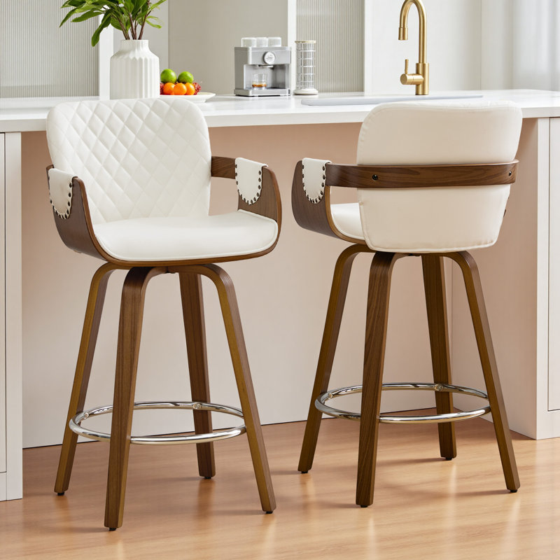 Modern Upholstered Swivel Counter Height Bar Stool, Cream