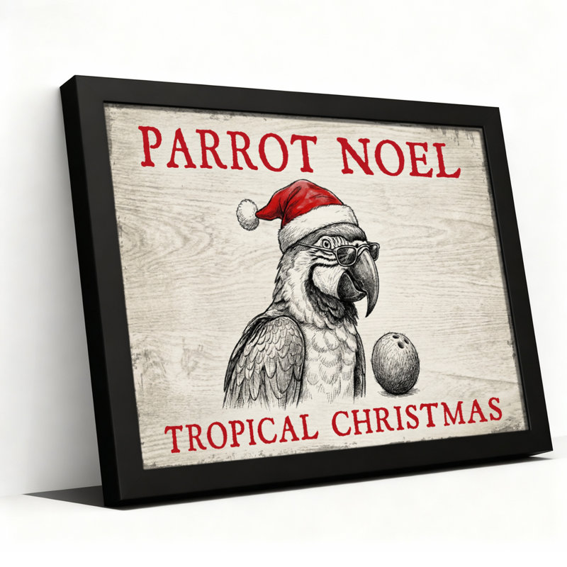 «Parrot Noel Tropical Christmas», reproduction d'art sur toile tendue sur toile, ensemble de 1