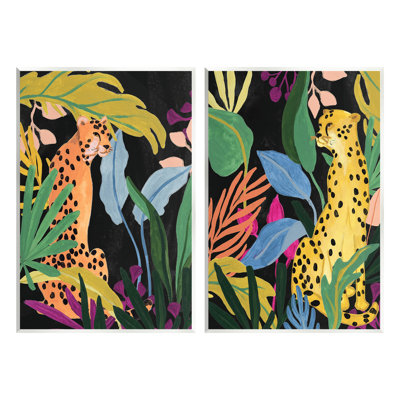 «Leopards & Tropical Leaves», ensemble de 2 plaques murales par June Erica Vess