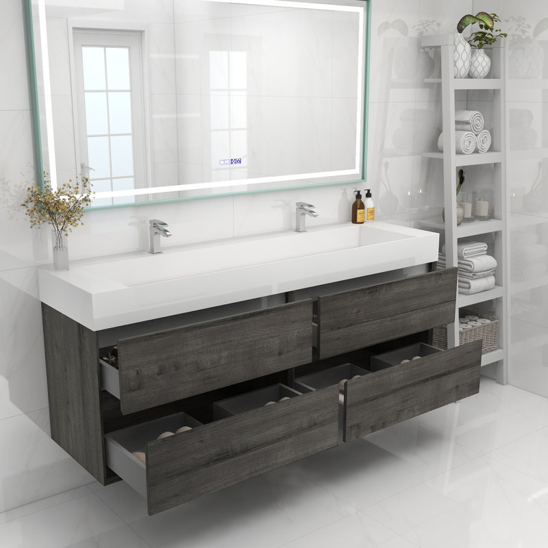Meuble-lavabo double 72 po, Chêne fumé