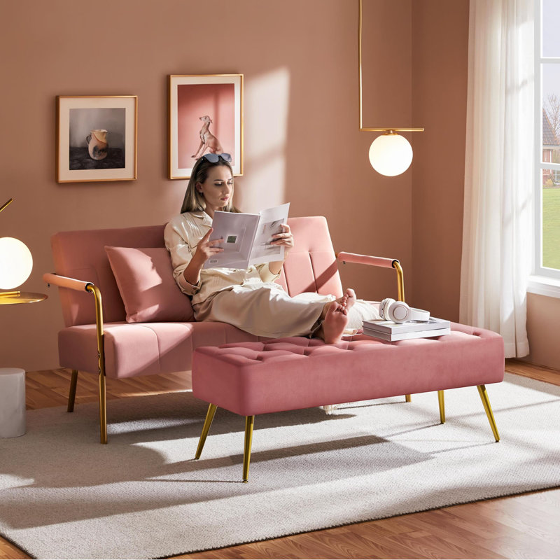 Banc avec repose-pieds Modern Velvet, Rose