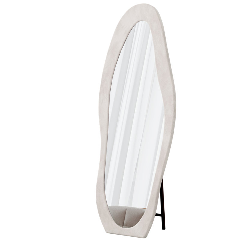 63"x24" Full Length Irregular Wavy Mirror – Flannel Wrapped Wooden Frame, Standing/wall-mounted For Bedroom, Living Room, Dressing Room (white )