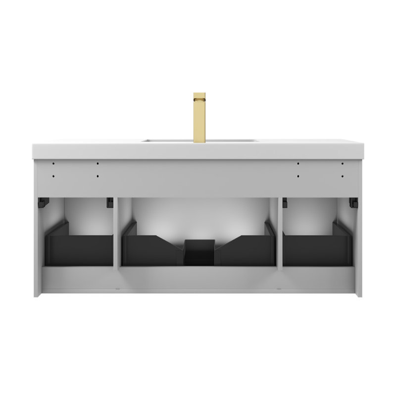 Lucella 48'' Wall-Mounted Bathroom Vanity with Single Acrylic Sink – Fluted Front, Soft-Close Drawers, Floating Design