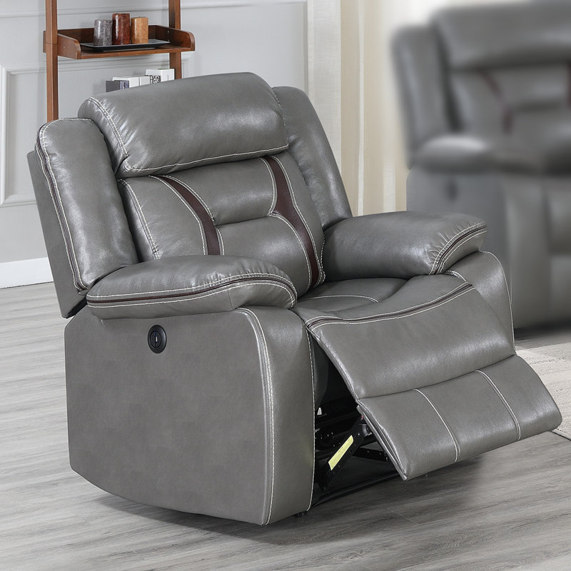 Catarina Faux Leather Power Recliner, Gray Faux Leather