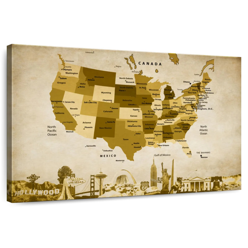 Carte des États-Unis en bronze Aliaz, H 32 po x l 48 po