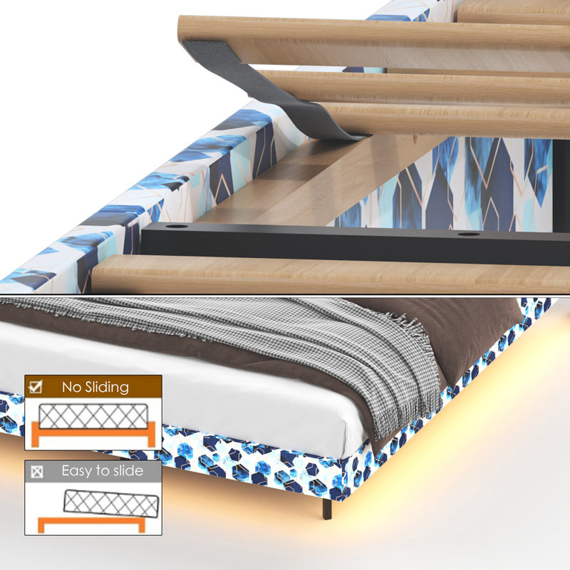 King Floating Bed Frame,Platform Bed Frame With Headboard And Hidden Storage Space, No Box Spring Needed, Blue
